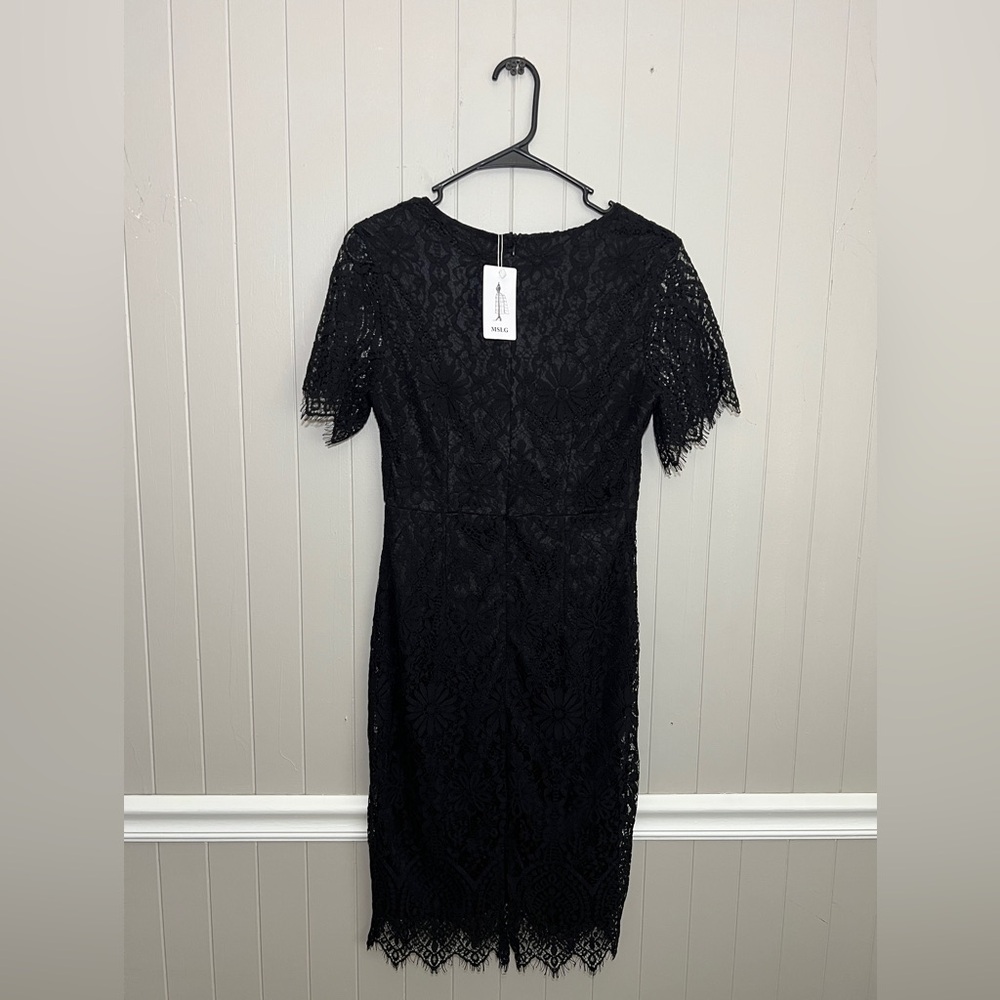 ✨ MSLG Elegant Floral Lace Bodycon Midi Dress – Black – NWT ✨